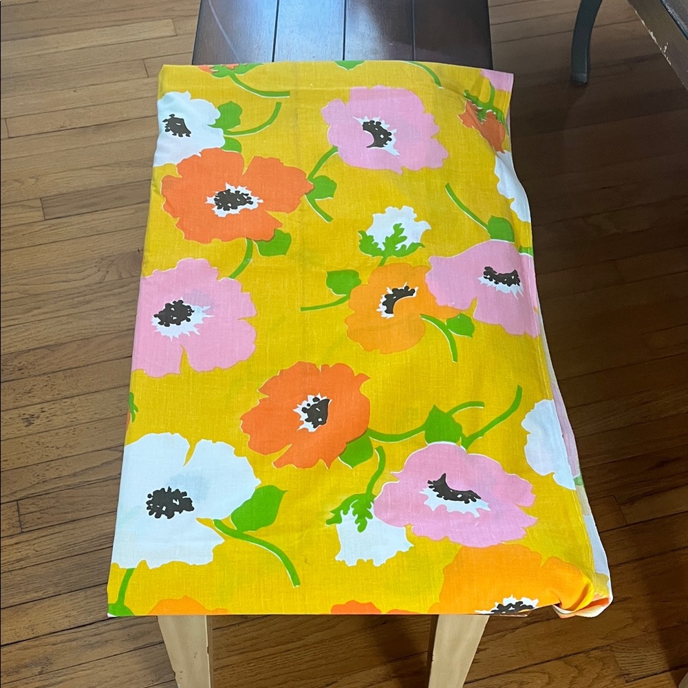 Vintage Floral twin flat sheet in Yellow, Orange, and Pink.